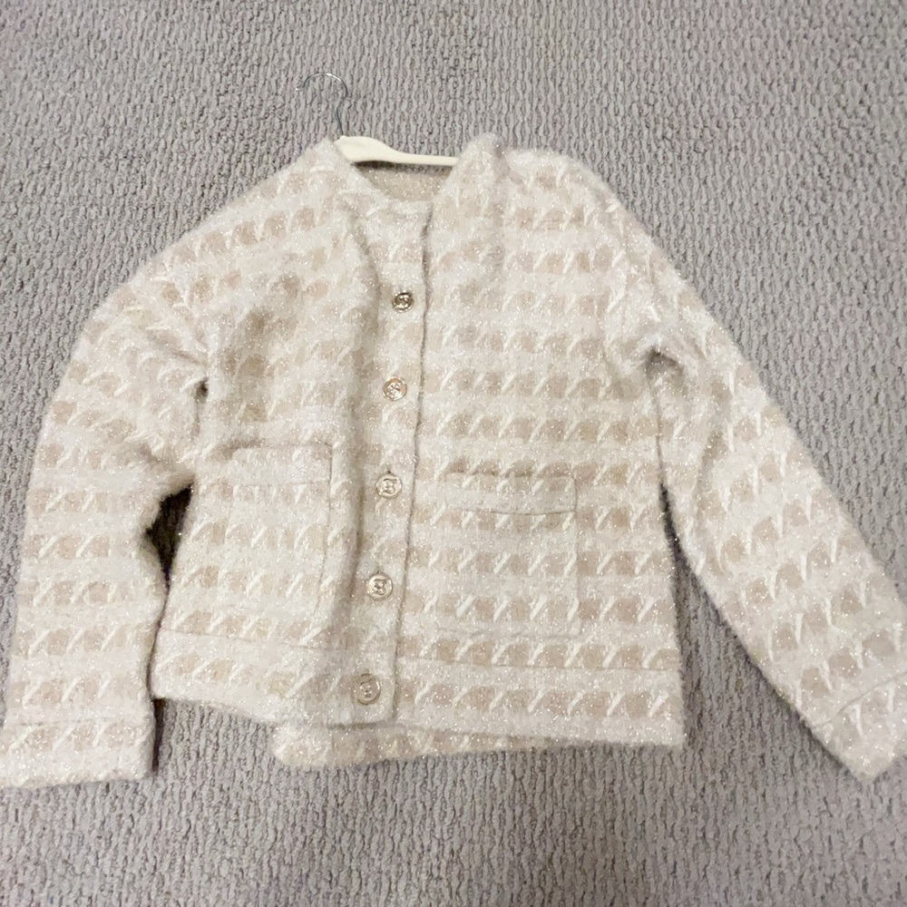 Sandro Cream Knit Button-Front Girls' Jacket